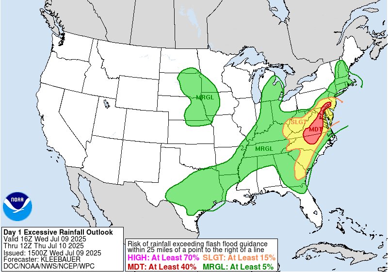 A MODERATE risk is in effect in our Day 1 Excessive Rainfall Outlook. More details: go.usa.gov/cu3Dw