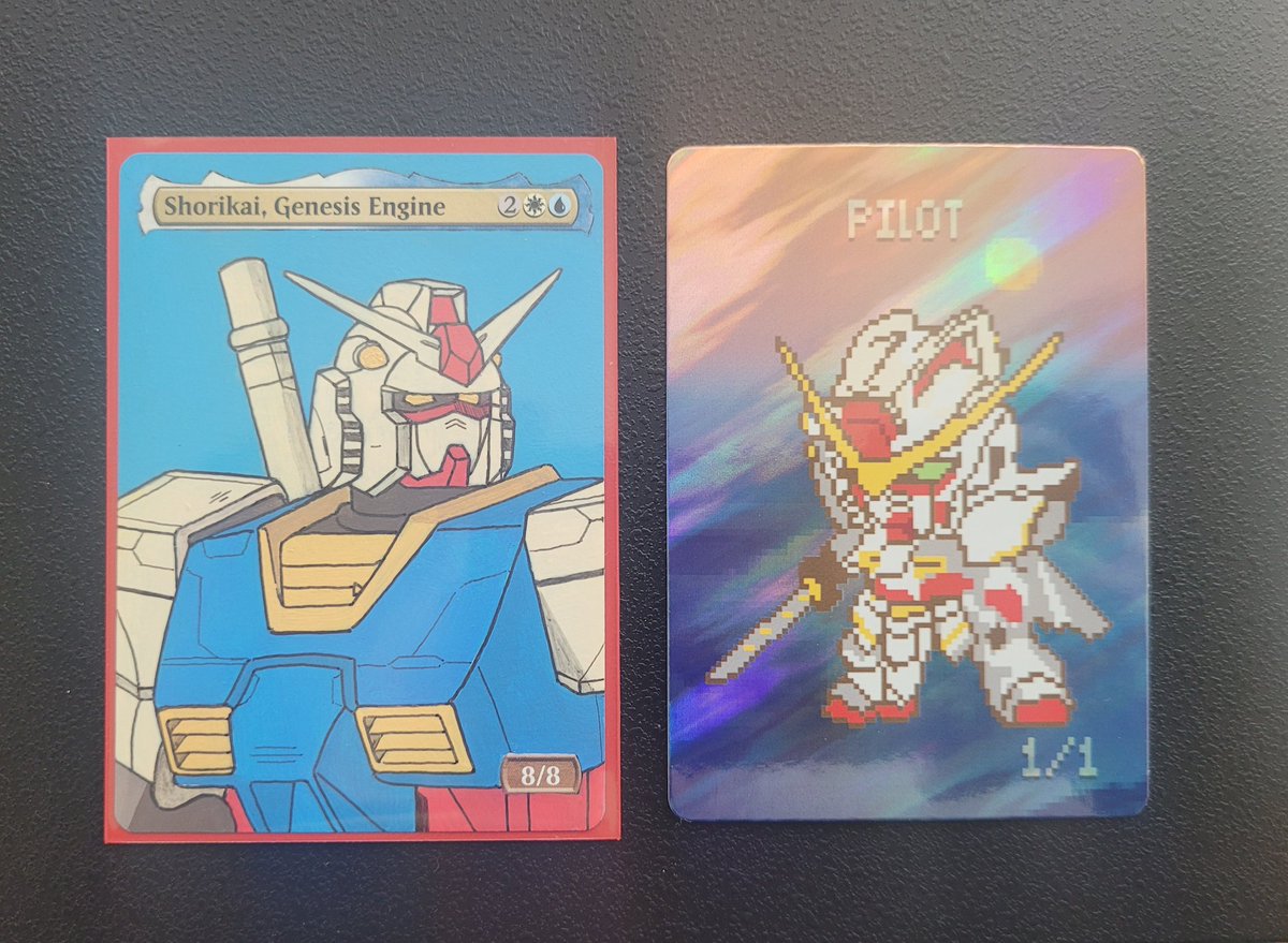 cloveralters's tweet image. The Gundam I painted yesterday and my new surge foil gundam tokens 馃槏
Available by DMs for now or will make it into my shop next week!