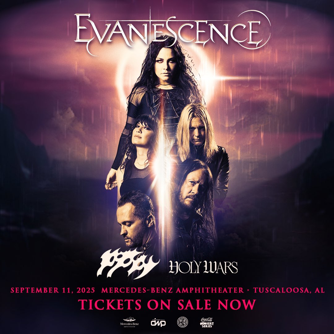 evanescence's tweet image. Stoked we&apos;re bringing our friends @holywarsmusic to join us and Poppy at the Tuscaloosa show! Tickets and VIP packages are already on sale, get yours in the link below. 

🎟️ evanescence.com/evanescence-sh…