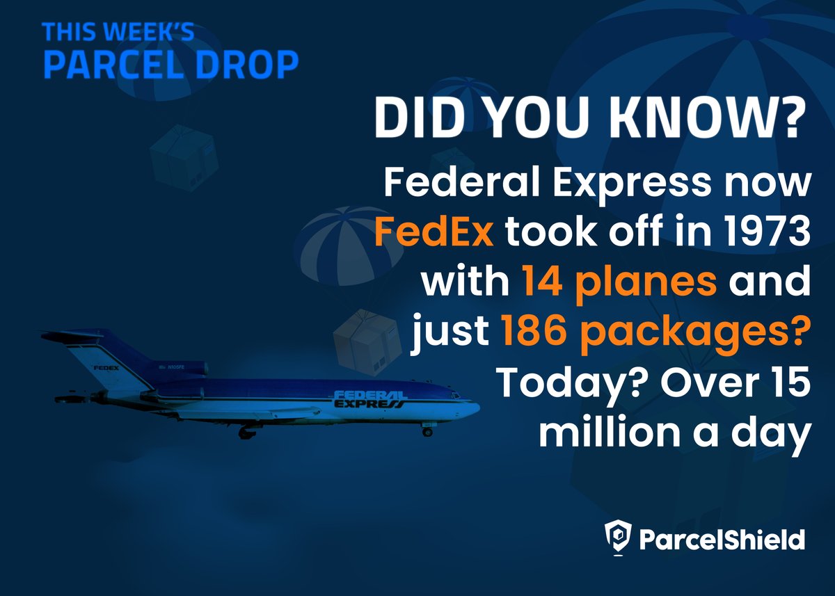 April 17, 1973, FedEx launched with 14 planes and 186 packages. Today, FedEx delivers approximately 15 million packages daily.

The first plane, Wendy, is now on display at the Udvar-Hazy Center in Dulles, Virginia. Have you seen it in person? Let us know!

#ParcelDrop #FedEx