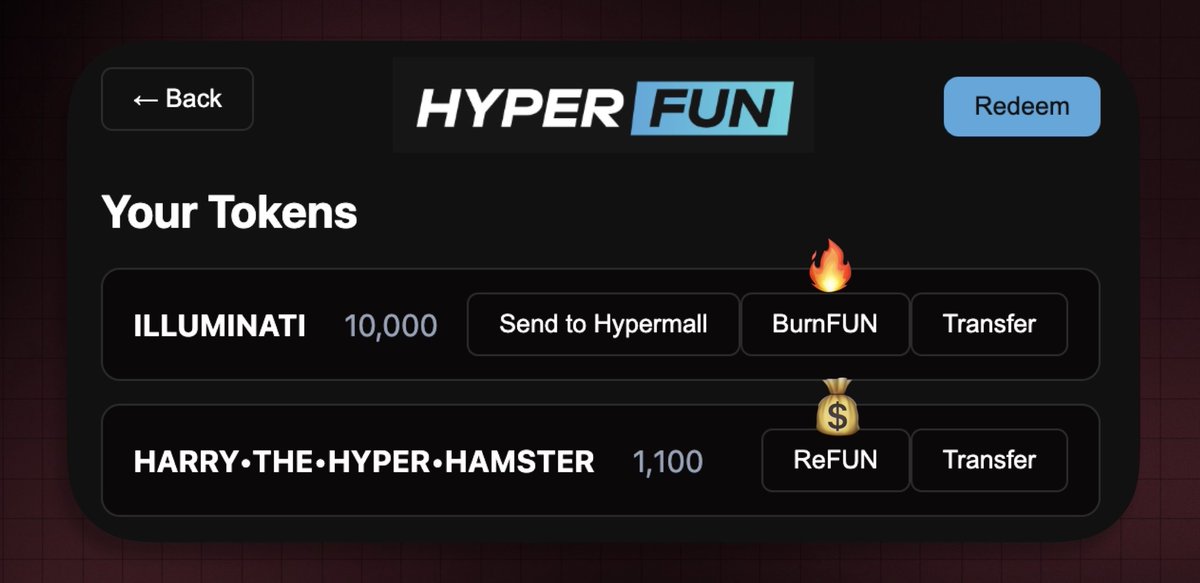 𝐓𝐨𝐤𝐞𝐧 𝐝𝐢𝐝𝐧'𝐭 𝐠𝐫𝐚𝐝𝐮𝐚𝐭𝐞?
Hit '𝐑𝐞𝐅𝐮𝐧' for a refund!

𝐓𝐨𝐤𝐞𝐧 𝐢𝐬𝐧'𝐭 𝐟𝐮𝐧 𝐚𝐧𝐲𝐦𝐨𝐫𝐞?
Hit ‘𝐁𝐮𝐫𝐧𝐅𝐮𝐧’ for some guaranteed exit liquidity, whilst also reducing supply!

It's just more FUN with Hyperfun.wtf
