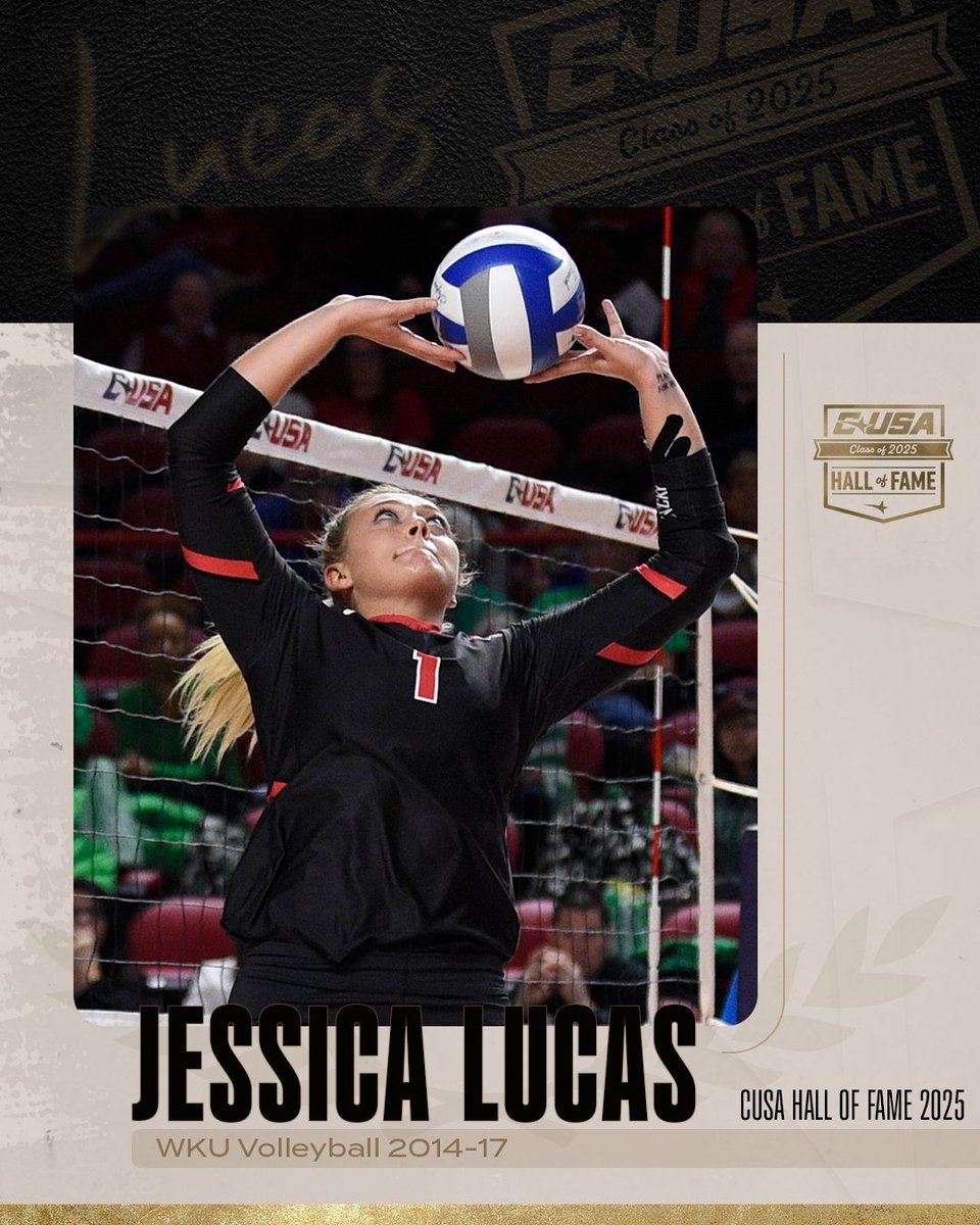 ConferenceUSA's tweet photo. Hall of Fame Class of 2025: Jessica Lucas 🏐 @WKUSports (2014-17)
 👀3x CUSA Setter of the Year
 👀4x All-American
 👀4x CUSA regular season and tourney champions
 👀4x First Team All-Conference
 👀Led Tops to 123 wins in 4 seasons https://t.co/ZQziuClVM3
