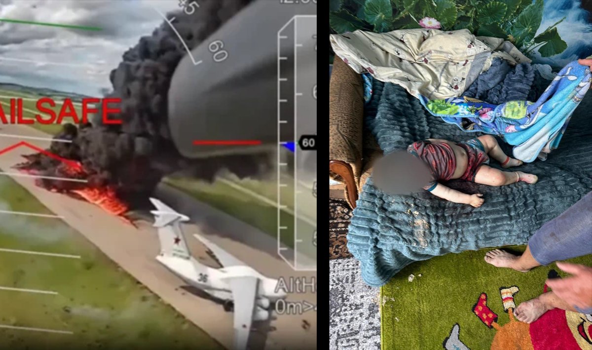 Toriadus's tweet photo. Russia:
– Condemns Ukraine's attack on Russian military airfields and the destruction of bombers that are used to bomb Ukrainian cities.

Meanwhile, Russia:
– Deliberately kills Ukrainian children and civilians with FPV drones every single day, and proudly brags about it. https://t.co/rlIGhdma7M