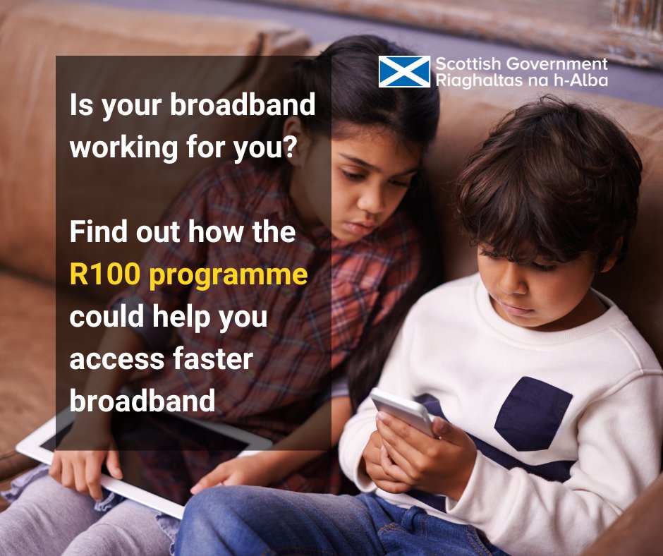 The Scottish Government's #R100 programme is delivering faster and more reliable broadband to homes and businesses across Scotland.

Check your address here ➡ broadbandchecker.service.gov.scot