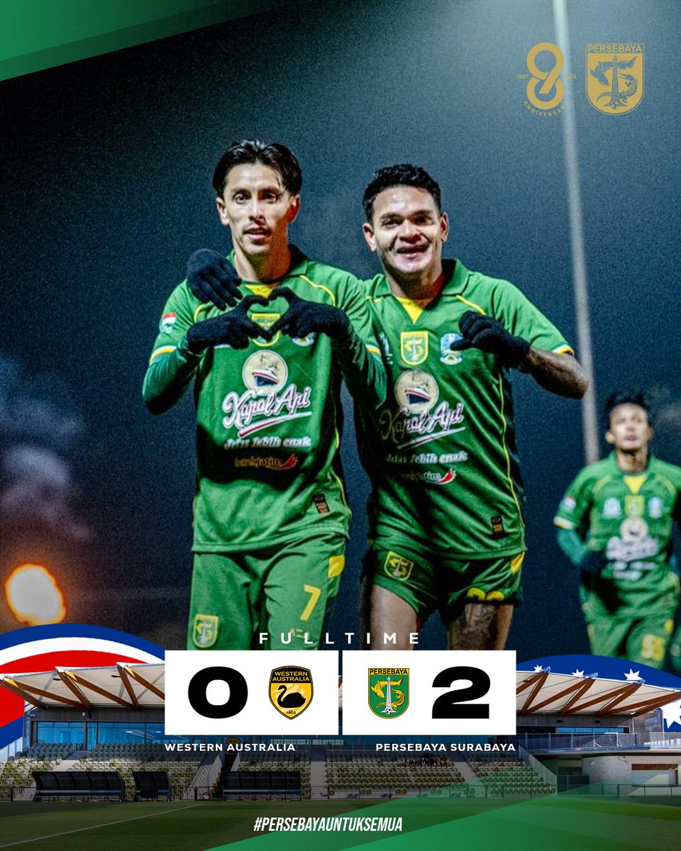 ftblindonesia's tweet photo. Persebaya Surabaya beat Western Australia All Star 2-0 in a friendly match tonight in Australia.

Coach Edu Perez's first win with the Green Force!

📷: @persebayaupdate https://t.co/WVfmsrJVq1