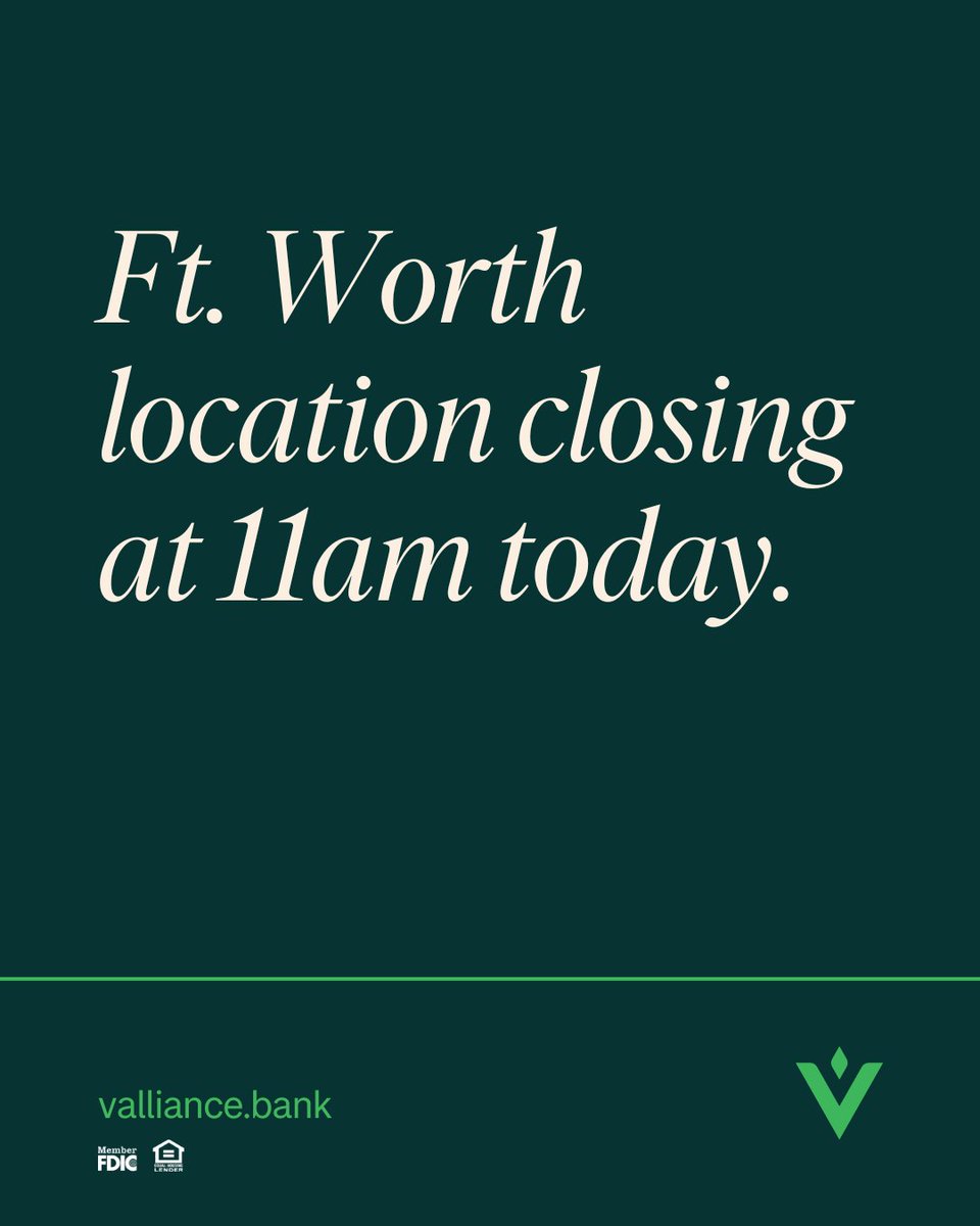 Workers are on-site, but we're closing our Ft. Worth location at 11am while they work. 🛠️We hope to have everything restored tomorrow. The phones will be answered by other locations, and online and mobile banking options are always available. Thanks for your patience!