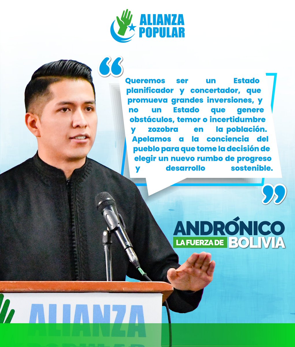 Junto al pueblo, vamos a trazar un camino de progreso y desarrollo sostenible.

#AndronicoLaFuerzaDeBolivia 
#AndronicoPresidente
