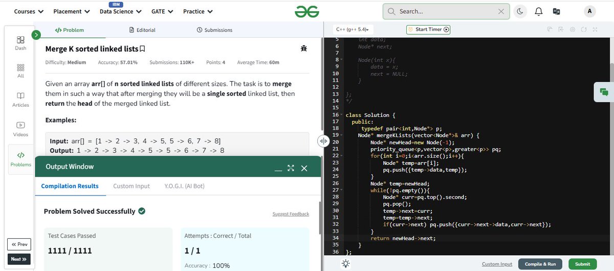 AkashPraja93120's tweet photo. Day 97 of GFG 160 Days

Problem Solved:-"Merge K sorted linked lists"   

This challenge pushed me to think critically and sharpen my approach.

Grateful to @geeksforgeeksfor such structured and rewarding learning journey! #gfg160 #geekstreak2025 https://t.co/DdlCzGhQD2