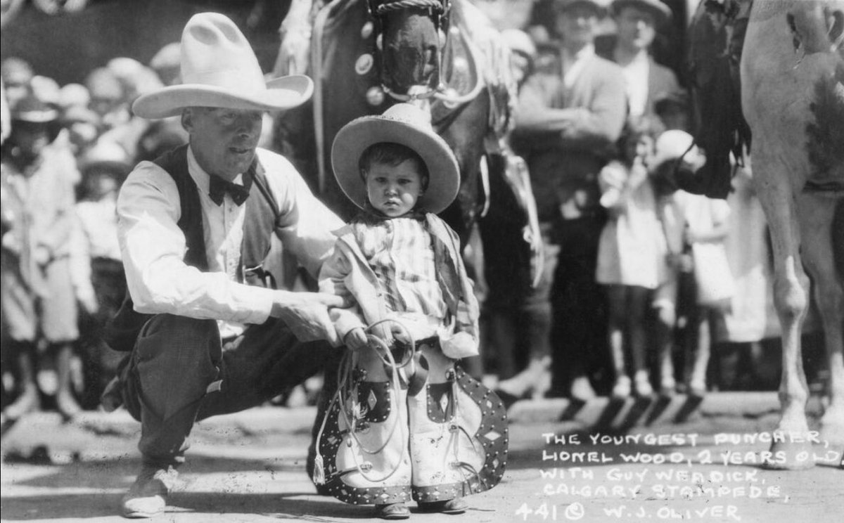 Here’s a sweet bit of history to brighten a cloudy #BMOkidsday <a href="/calgarystampede/">Calgary Stampede</a>  founder Guy Weadick with “the youngest rancher” back in 1929. #yyc #stampede2025 ctsy <a href="/Glenbow/">Glenbow</a>