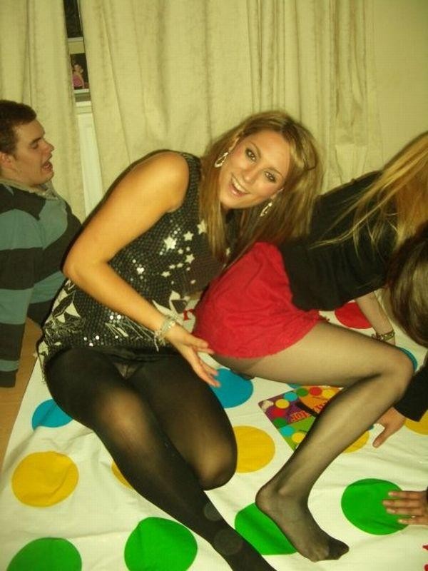 Playing Twister in sheer #pantyhose.