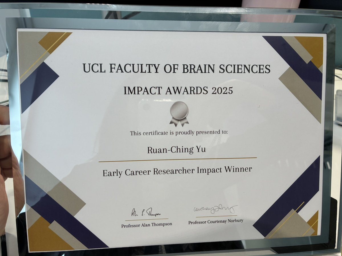 ✨ Honoured to receive the UCL Brain Sciences Impact Award 2025 as an Early Career Researcher!

Grateful for my brilliant team - Sergi, Anne, Gill and all DoP &amp; EI colleagues - learnt so much from you all! 💙

Excited to keep making real-world impact.