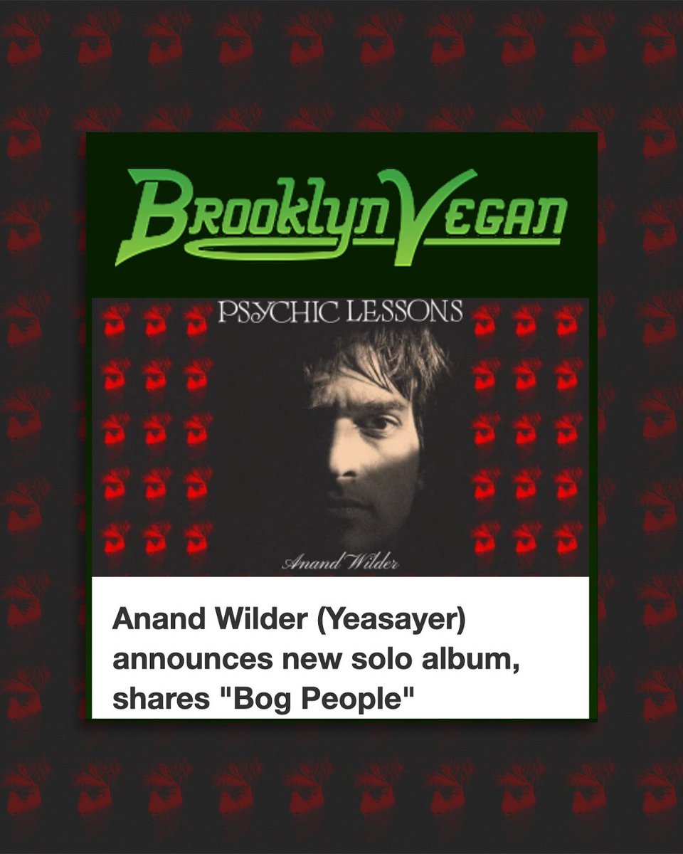 Missing Piece Group (@missingpiecegrp) on Twitter photo Today, Yeasayer's <a href="/AnandWilder/">Anand Wilder</a> announced that his new album 'Psychic Lessons' will come out August 22 via Last Gang/MNRK. Read more about it and check out the new single/video "Bog People" on <a href="/stereogum/">Stereogum</a> and <a href="/brooklynvegan/">BrooklynVegan</a> now.
stereogum.com/2314643/anand-…
brooklynvegan.com/anand-wilder-y… Today, Yeasayer's <a href="/AnandWilder/">Anand Wilder</a> announced that his new album 'Psychic Lessons' will come out August 22 via Last Gang/MNRK. Read more about it and check out the new single/video "Bog People" on <a href="/stereogum/">Stereogum</a> and <a href="/brooklynvegan/">BrooklynVegan</a> now.
stereogum.com/2314643/anand-…
brooklynvegan.com/anand-wilder-y…