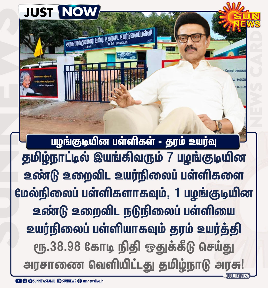 #JustNow | 8 பழங்குடியின பள்ளிகளைத் தரம் உயர்த்தி தமிழ்நாடு அரசு அரசாணை வெளியீடு!

#SunNews | <a href="/mkstalin/">M.K.Stalin</a> | <a href="/Anbil_Mahesh/">Anbil Mahesh</a> | #TNGovt