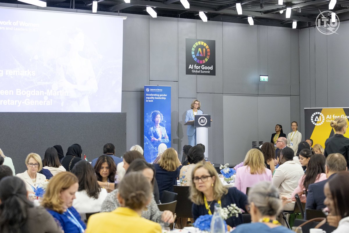 ITUSecGen's tweet image. When women are absent from decision-making, so are their perspectives + priorities. 
That’s why we just launched the Network of Women Ministers &amp;amp; Leaders in ICT—to build solidarity, elevate leadership, and amplify the voices shaping our shared digital future. 
#WSIS #AIGood
