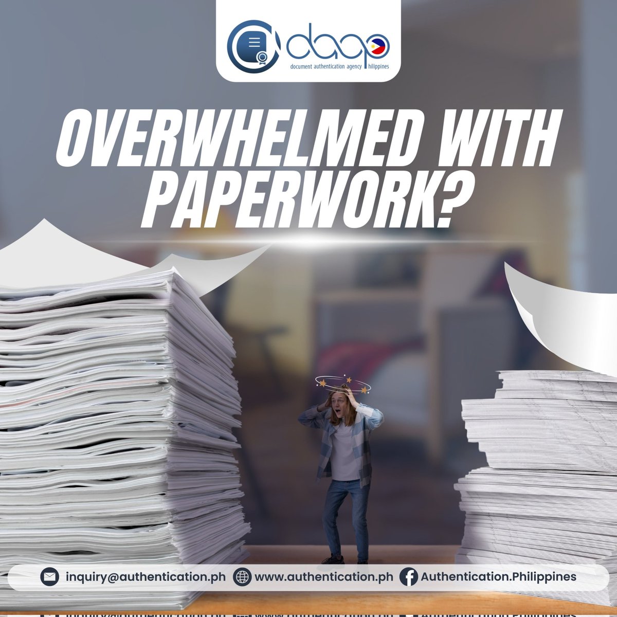 authenticate_PH's tweet image. Overwhelmed with paperwork? 

Whether you&apos;re here in the Philippines or abroad, DAAP is here to help! We provide fast, secure, and reliable document assistance. 

📩 inquiry@authentication.ph
📌 Follow us: @Authentication.Philippines

#DAAP #DocumentAssistance #AuthenticationPH