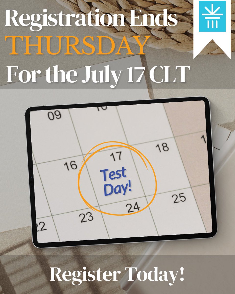 CLT_Exam's tweet image. There are only two days left to register for the July 17 CLT, so sign up now to save your spot! #collegeprep #clt