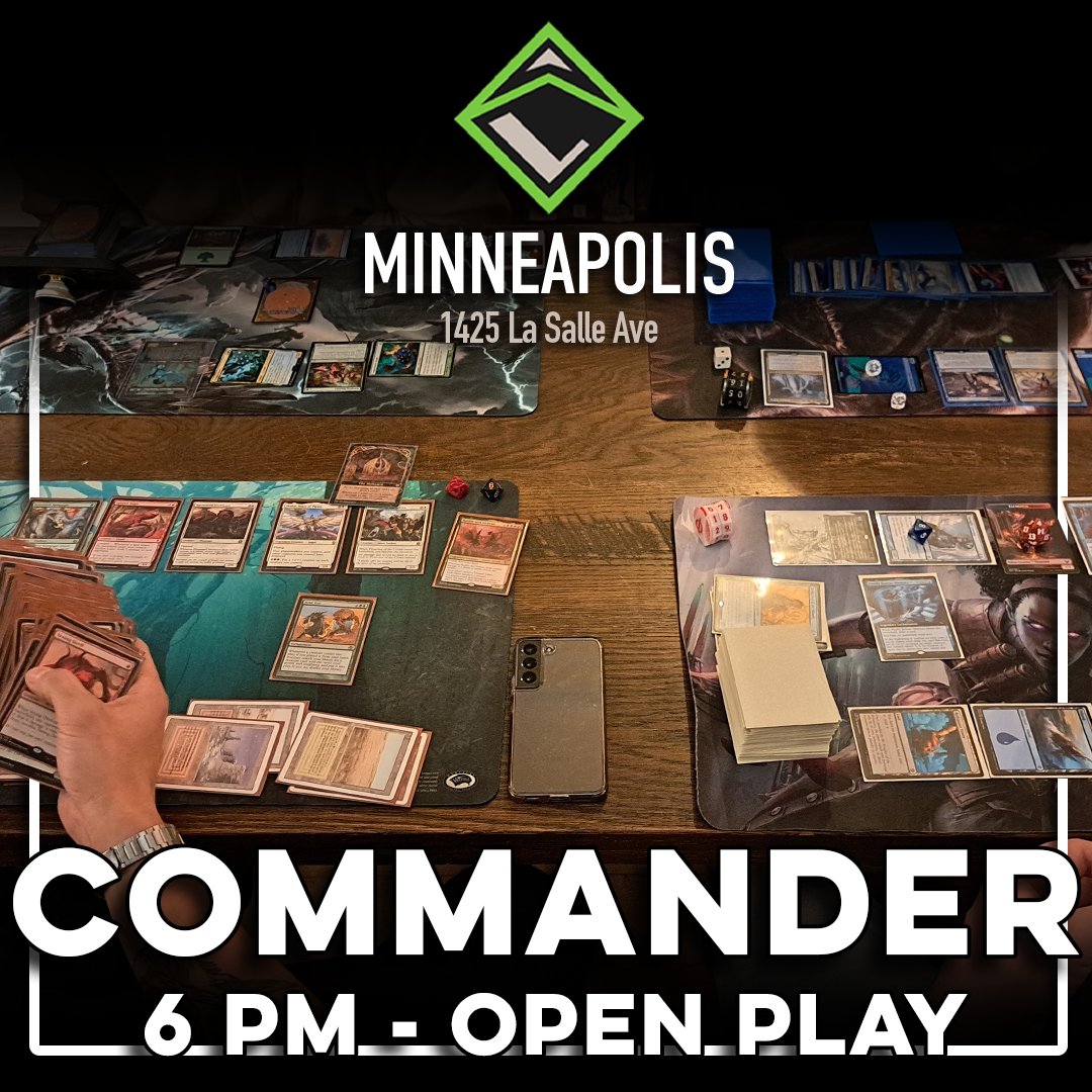 LevelUpMN's tweet image. If complex boardstates are where you thrive, join us at 6 pm every Wednesday for open play commander!

Sign in using the companion app and you'll be eligible to take home some extra goodies!