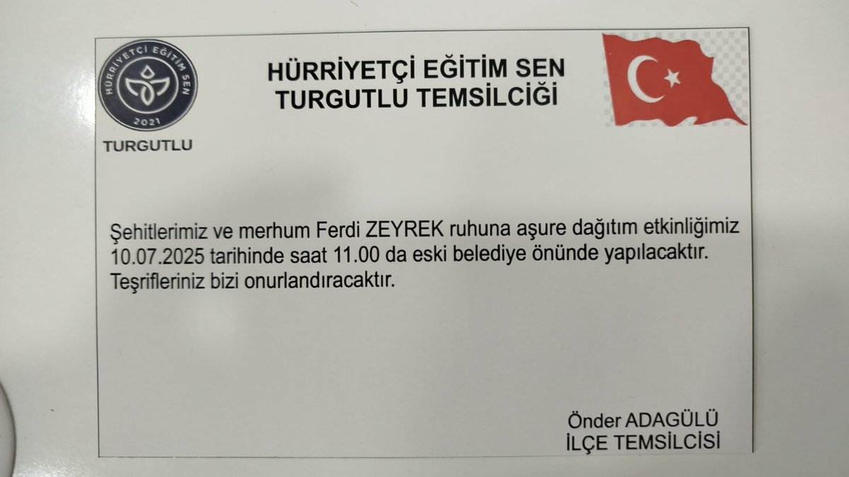 lidyadakilodos (@lidyadakilodos) on Twitter photo Hürriyetçi Eğitimsen Manisa olarak yarın Turgutlu ilçemizde Rahmetli Başkanımız Ferdi Zeyrek ve Şehit öğretmenlerimiz için Aşure dağıtımı gerçekleştireceğiz.Tüm dostlarımızı bekleriz
<a href="/HurEgitimSen/">Hürriyetçi Eğitim Sen Genel Merkezi</a>
<a href="/Taneret12099692/">Taner Çetin</a>
<a href="/Hurogretmenim45/">Hür Öğretmen</a> Hürriyetçi Eğitimsen Manisa olarak yarın Turgutlu ilçemizde Rahmetli Başkanımız Ferdi Zeyrek ve Şehit öğretmenlerimiz için Aşure dağıtımı gerçekleştireceğiz.Tüm dostlarımızı bekleriz
<a href="/HurEgitimSen/">Hürriyetçi Eğitim Sen Genel Merkezi</a>
<a href="/Taneret12099692/">Taner Çetin</a>
<a href="/Hurogretmenim45/">Hür Öğretmen</a>