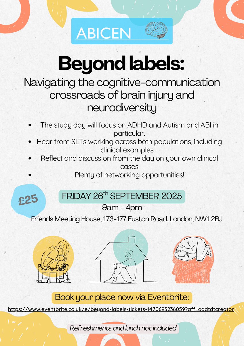 ABICEN are excited to announce our next study day! 🗣️🧠 In person, Friday 26th September. Link to purchase tickets here eventbrite.co.uk/e/beyond-lab... 
#ABI #cogcomm <a href="/RCSLT/">RCSLT 💙</a>
