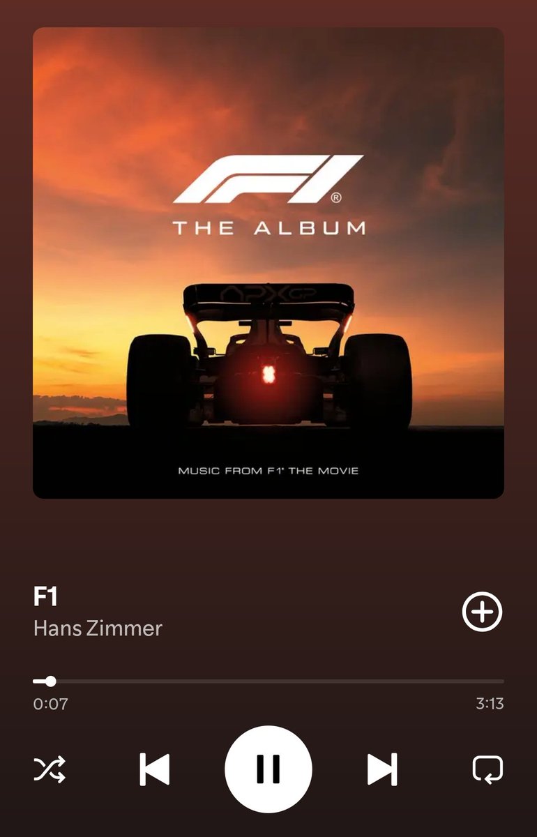 Agnivo Niyogi (অগ্নিভ নিয়োগী) (@aagan86) on Twitter photo Couldn't stop myself from foot-tapping to this infectious track while watching #F1TheMovie in theatre. Can't stop myself from playing this on loop while walking everyday.
Inception theme with funkier beats. Hans Zimmer is GOAT for a reason. Couldn't stop myself from foot-tapping to this infectious track while watching #F1TheMovie in theatre. Can't stop myself from playing this on loop while walking everyday.
Inception theme with funkier beats. Hans Zimmer is GOAT for a reason.