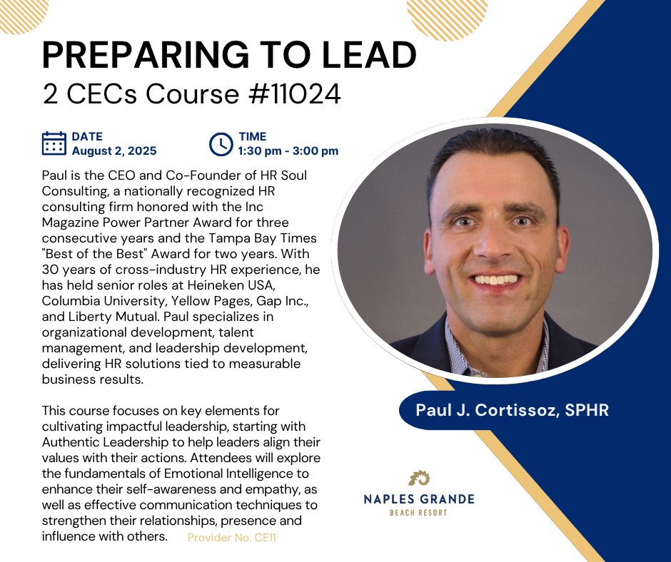 FSMS (@fsms_fl) on Twitter photo "Preparing to Lead" is a seminar taught by Paul J. Cortissoz, SPHR during our annual conference at Naples Grande Beach Resort on Aug. 2nd from 1:30 pm to 3:10 pm. Click Here to Register and for ALL conference info: fsms.org/70th-annual-co…
#fsms25 "Preparing to Lead" is a seminar taught by Paul J. Cortissoz, SPHR during our annual conference at Naples Grande Beach Resort on Aug. 2nd from 1:30 pm to 3:10 pm. Click Here to Register and for ALL conference info: fsms.org/70th-annual-co…
#fsms25