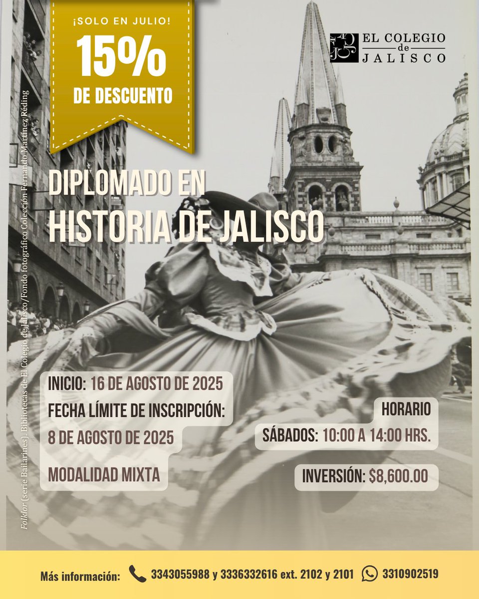 📜 ¿Te interesa comprender el pasado de nuestra región y sus implicaciones en la identidad actual?

Inscríbete al Diplomado en Historia de Jalisco ☝️

Durante julio aprovecha el 15% de descuento en tu inscripción.