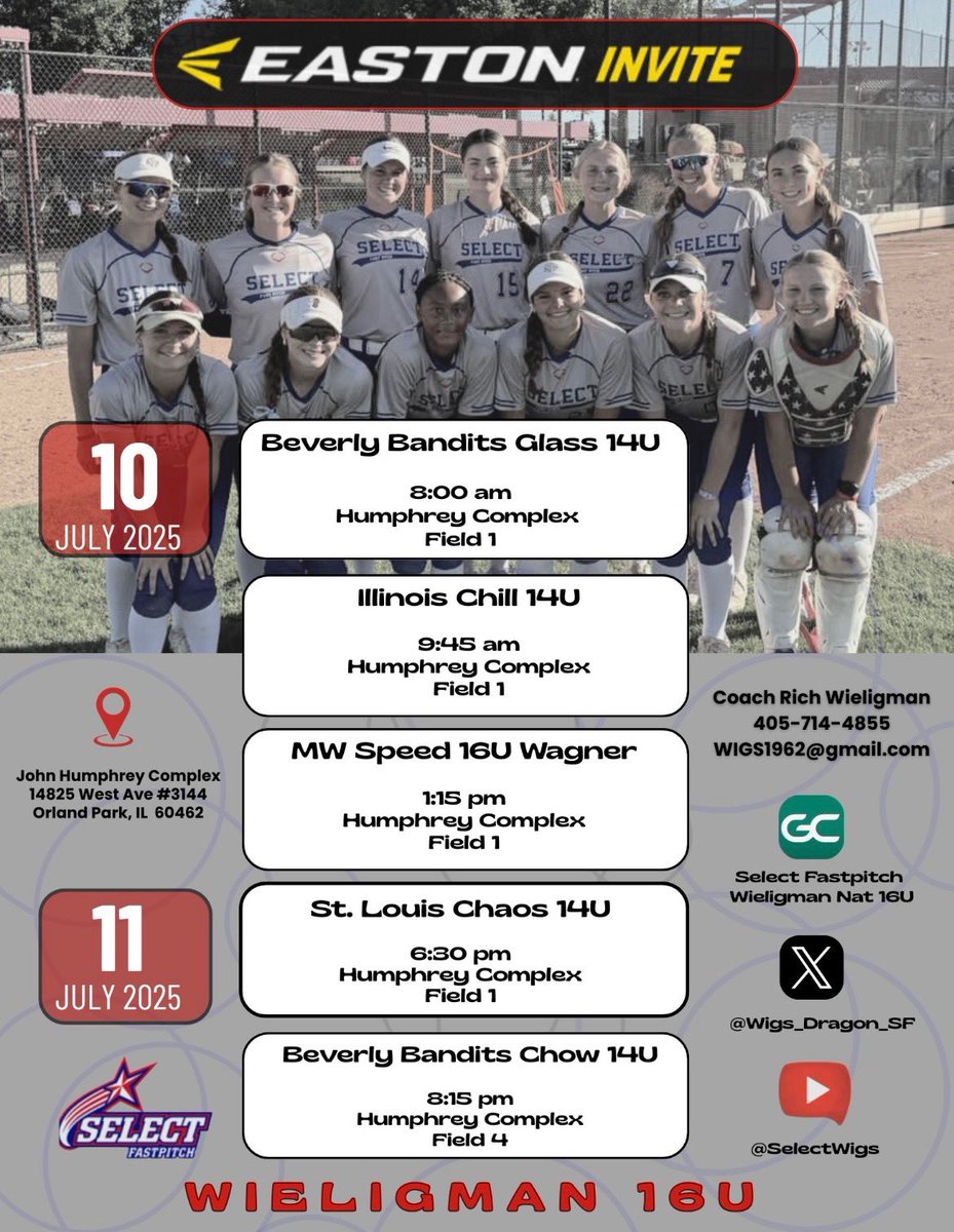 So excited to be back in Chicago, I can’t wait to room with my teammates this week! Come check us out! 
<a href="/Wigs_Dragon_SF/">Select Fastpitch 15U Wigs</a>  <a href="/KatieRepole/">Katie “Crash” Repole</a> <a href="/Coach_Shippy/">Vanessa Shippy (Fletcher)</a> 
  <a href="/CoachMalveaux/">Chris Malveaux</a> @CoachNealP <a href="/KateMalveaux/">Kate Malveaux</a> <a href="/ChicksSoftball/">Pleasant Hill Chicks Softball</a> <a href="/cnote1616/">ℂ𝕠𝕒𝕔𝕙 ℂ</a> <a href="/ejonesrockchalk/">Eric Jones - Select Fastpitch</a> <a href="/TheCoachWigs/">Rich Wieligman</a>