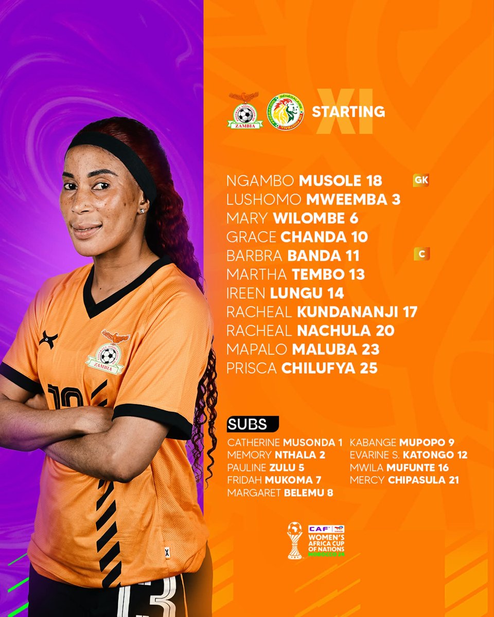Coach Nora makes one change to the Starting XI. Kick-off at 18h00CAT! #ZAMSEN #TotalEnergiesWAFCON2024 #WeAreCopperQueens