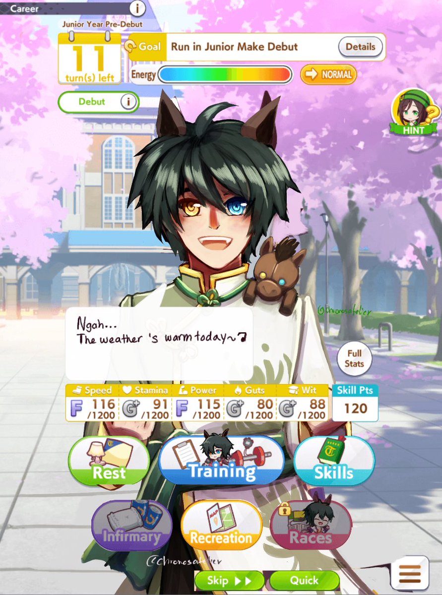 ChronosAtelier's tweet photo. My…horse child game is different today..

(It’s a parody…hope no one has done this yet aaaa)
#umamusume #enstars #mikakagehira https://t.co/XEAiAJnZmL
