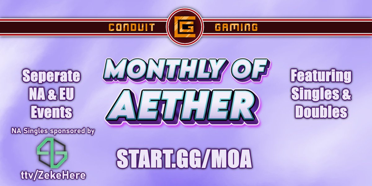 This month I will be sponsoring the Monthly of Aether!

NA Singles will have a pot bonus of $100 

I will also be running a side stream so more of you get sets on stream &lt;3

Jul 13th @ 5PM EST

start.gg/MoA