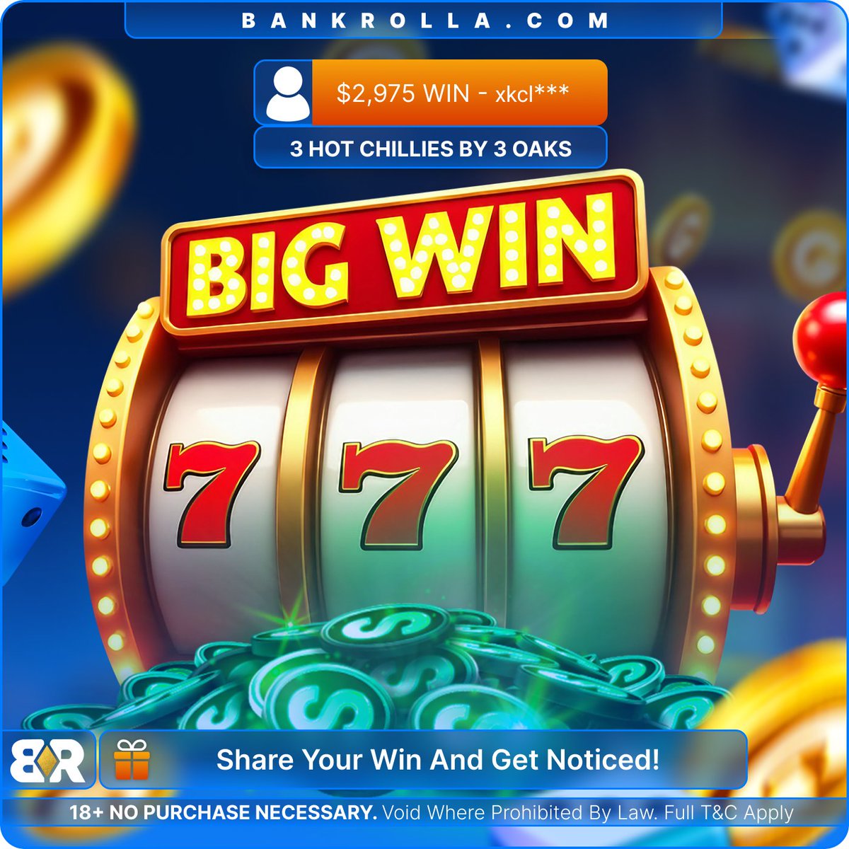 bankrollacom's tweet photo. 🎉 BIG WIN ALERT at Bankrolla! 🎉
Huge shoutout to our community member xkcl* for scoring a $2,975 WIN on 3 Hot Chillies by 3 Oaks! 🔥🌶️Now that’s bringing the heat - pure jackpot energy! 💥

💬 Having fun at Bankrolla? Show it off and get noticed!

#Bankrolla #BigWin #SocialCasino #3HotChillies #Sweepstakes