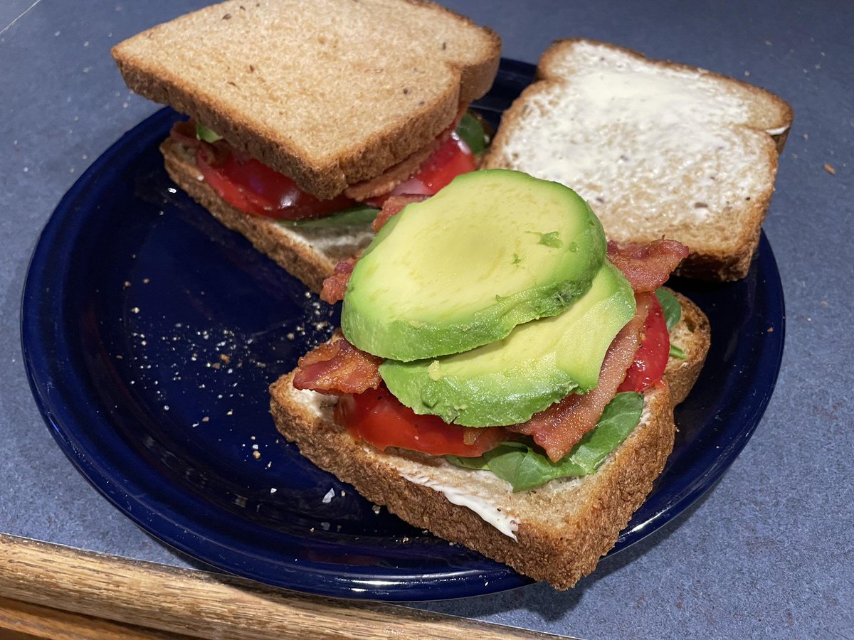 GStephenson_Wx's tweet photo. I bit of a cooking creation for supper last night with homegrown tomatoes...
The BLT becomes... (Drum Roll Please)
The BSTA... Bacon, Spinach, Tomato (from the garden) and Avocado Sandwich. #SpectrumNews1 #KitchenCreation #BLT https://t.co/6keQACIZJ6
