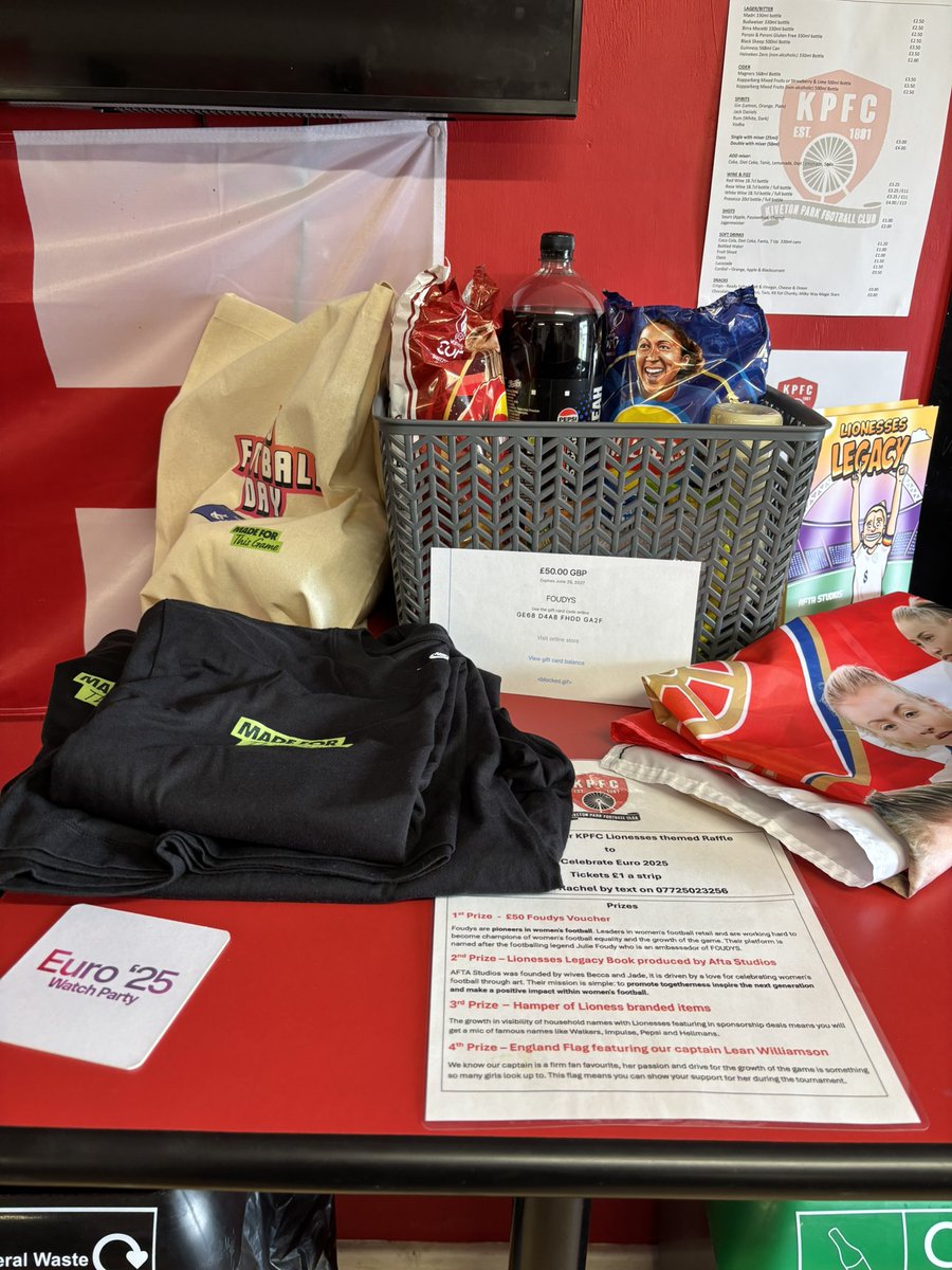 All ready for the #bigfootballday at <a href="/KivetonParkFC/">Kiveton Park FC</a> great raffle prizes to highlight some of the great businesses flying the flag for #WomenInSport <a href="/AFTAStudios/">AFTA Studios</a> <a href="/wearefoudys/">FOUDYS.COM</a> #grassrootsfootball