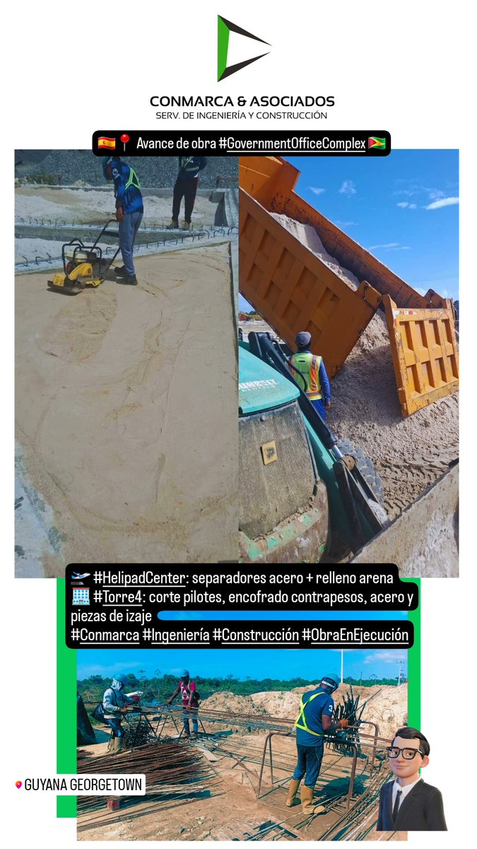 ConmarcaING's tweet photo. π¬π§π Work Progress #GovernmentOfficeComplex π¬πΎ
π« #HelipadCenter: steel separators + slab backfilling
π’ #Tower4: pile cutting, counterweights formwork, rebar + lifting parts
Building Succesful Solutions
#Conmarca #Engineering #Construction #WorkOnSite
#Guyana #Georgetown https://t.co/abEONor7HB