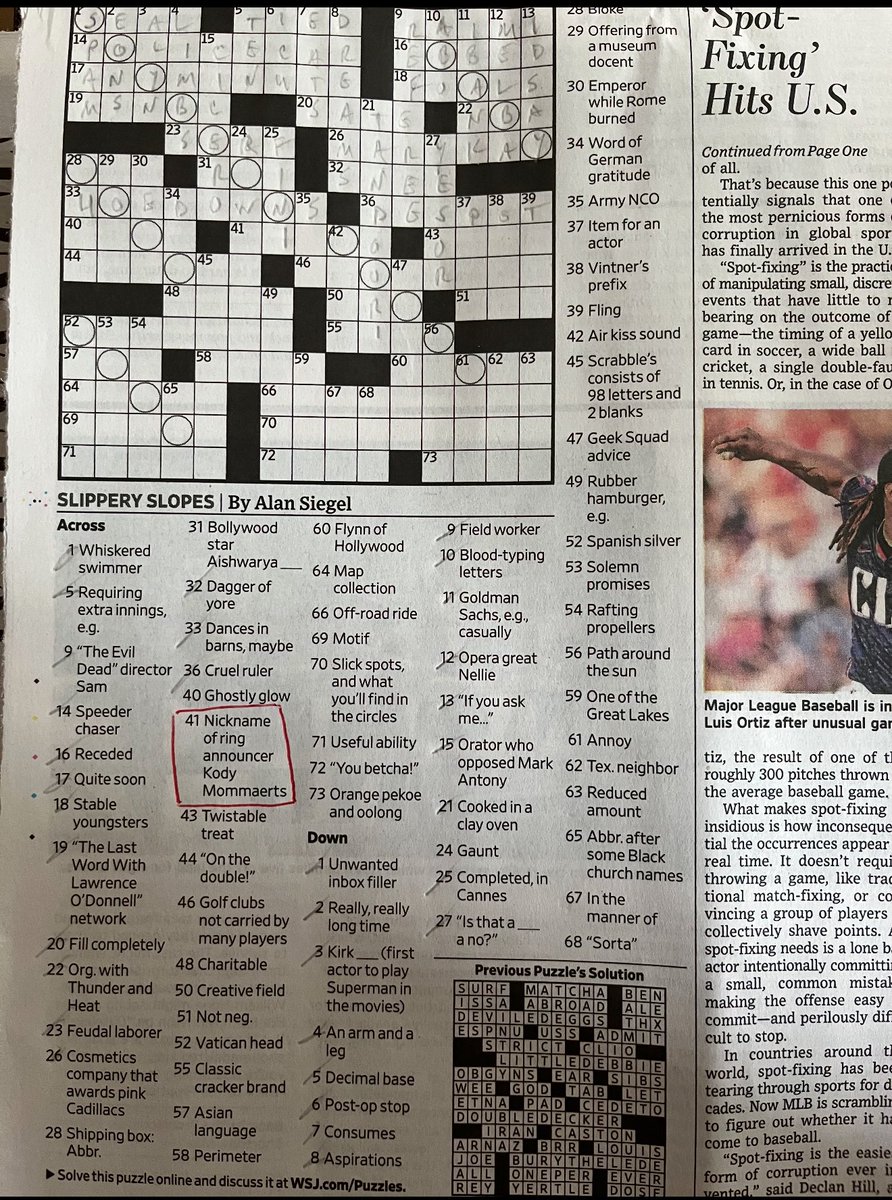 Somehow ended up in the crossword for the Wall Street Journal today 😂 any guesses for 41 Across? #bigmo #wallstreetjournal