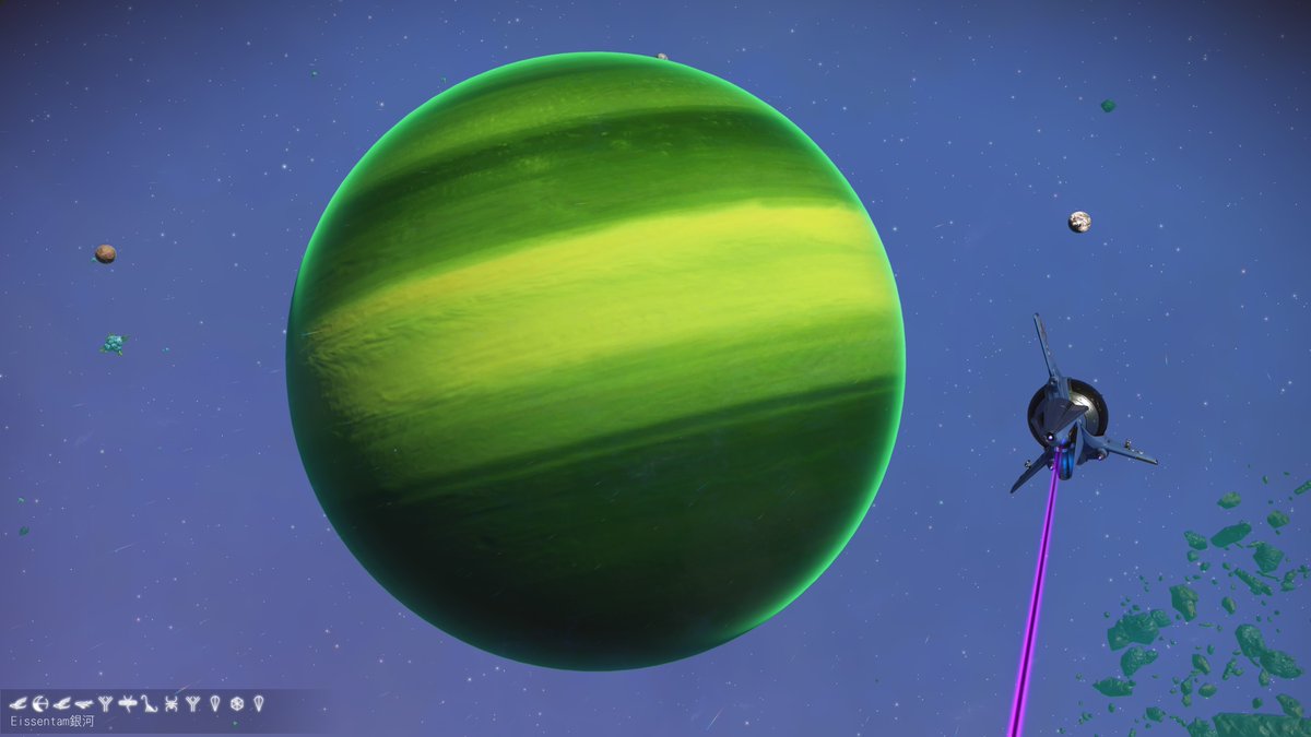 Rasamamapilot's tweet image. なんか某宇宙開発ゲーでやたら見た覚えのある星だなぁ…
緑くん漂ってないかな？
#NoMansSky #KerbalSpaceProgram