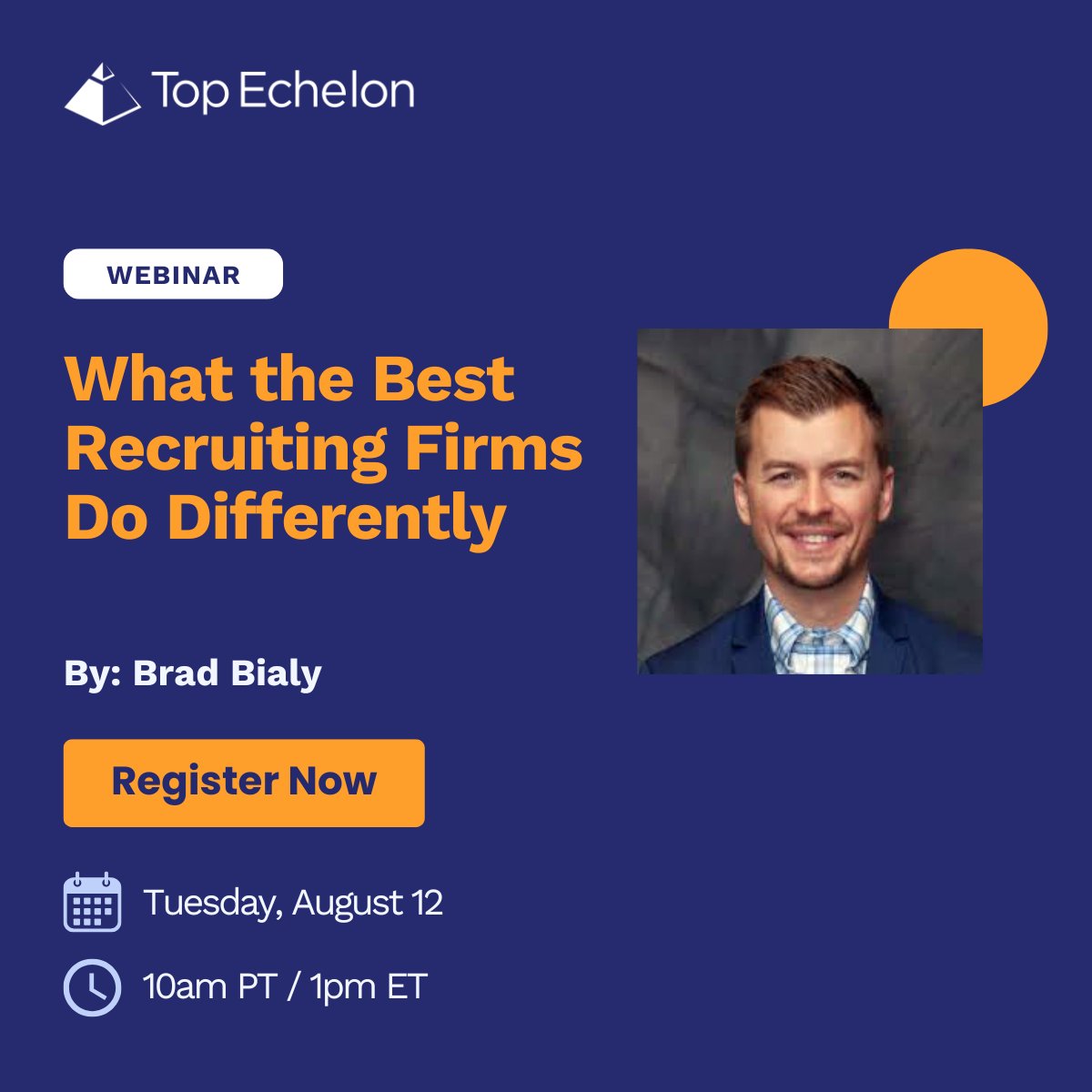 FREE WEBINAR: ow.ly/rlWi50Wn5oc

Join Top Echelon and Brad Bialy on August 12 and find out "What the Best #Recruiting Firms Do Differently"!

#Recruitment #ExecutiveSearch #Recruiters #TalentAcquisition #RecruiterTraining