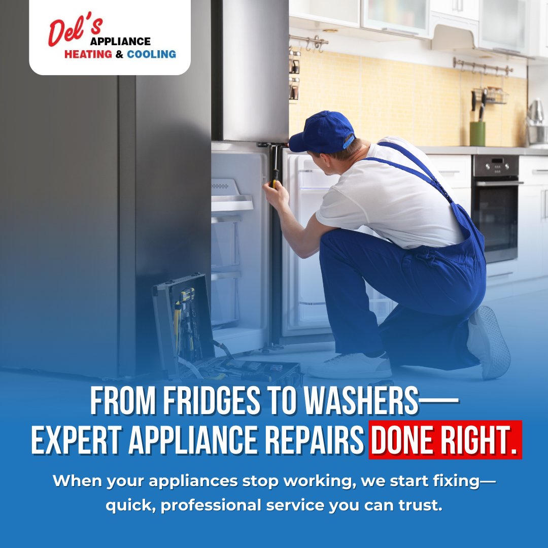 DelCooling's tweet photo. Washing machine flooding the laundry room? Oven not heating? Fridge running warm? We’ve seen it all and know how frustrating it is when your appliances stop working.😩
Our expert techs are just a call away!
#ApplianceRepair #FixItFast #DelsAppliance #ShopLocal #KansasCity #Adrian https://t.co/d9kmZKdX5l