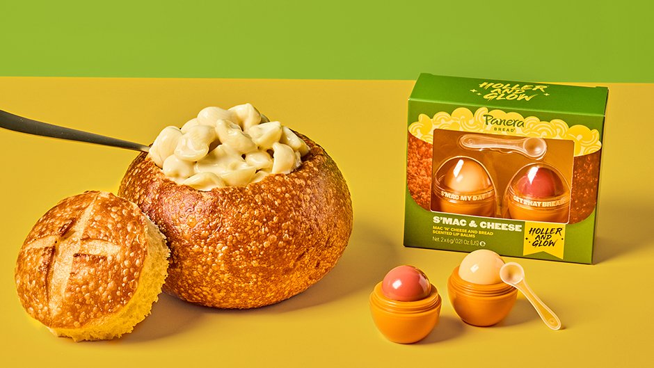 Mac &amp; Cheese lovers, get ready to pucker up 😚 S’Mac and Cheese Lip Balms are here! Inspired by the fan-favorite Mac &amp; Cheese Bread Bowl. Available now at shop.panerabread.com/products/smaca…
