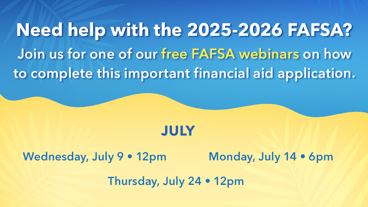 Still need to complete your financial aid application for Academic Year 2025-2026? Join us for one of our free #FAFSA webinars this month, starting at noon today. Just click here to join: zoomgov.com/j/16191472863?…