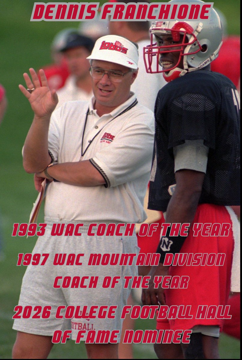 The third of only 4 Lobo Football Head Coaches to be named Conference Coach of the Year is Dennis Franchione (also the only Lobo Coach to have been named Coach of the Year Twice). Franchione was named WAC Coach of the Year in 1993 after guiding the Lobos to a 6-5 record (4-4