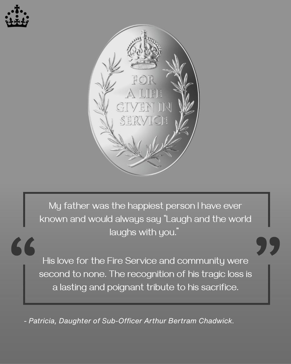cabinetofficeuk's tweet image. On 8 March 1967, Patricia and her family’s lives changed forever when Sub-Officer Arthur Chadwick, a firefighter at Derbyshire Fire Station, tragically died in a fire engine crash. His family has been awarded an Elizabeth Emblem in recognition of his service and sacrifice.