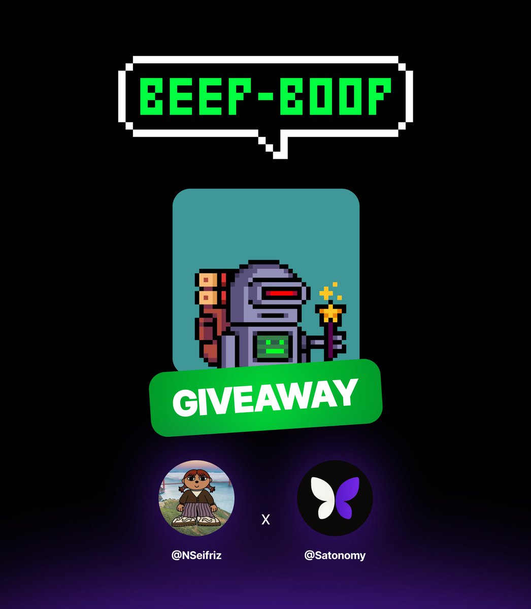 Seifriz (@nseifriz) on Twitter photo 🚨 GIVEAWAY + AIRDROP 🚨
🤖 Beep Boop staking is launching soon—and we're giving away one Beep Boop Orbital!
To enter:
✨️Follow <a href="/satonomy/">Satonomy</a>  
✨️Like + RT this post  
✨️Join our Discord & tag 2 friends
More info links below
#Alkanes #Bitcoin 🚨 GIVEAWAY + AIRDROP 🚨
🤖 Beep Boop staking is launching soon—and we're giving away one Beep Boop Orbital!
To enter:
✨️Follow <a href="/satonomy/">Satonomy</a>  
✨️Like + RT this post  
✨️Join our Discord & tag 2 friends
More info links below
#Alkanes #Bitcoin
