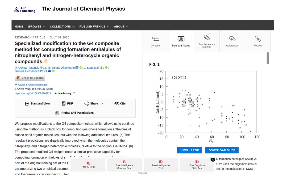 🚨 Just published our latest paper! We propose a tweak to the G4 method that improves formation enthalpy predictions for nitrophenyl and nitrogen-heterocycle compounds — same cost, better accuracy 🔬🔥
DOI: doi.org/10.1063/5.0264…