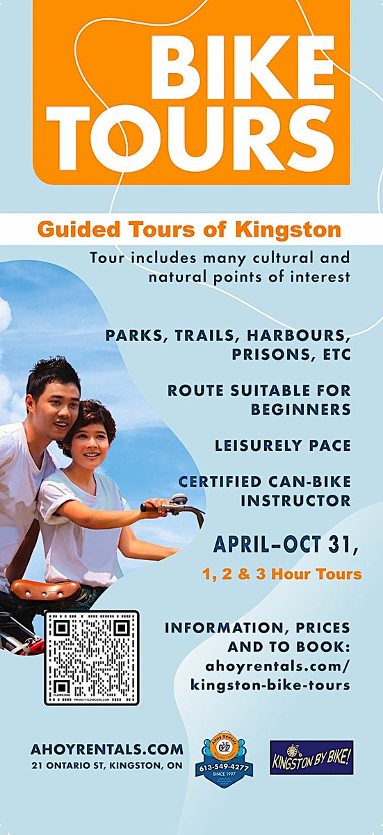 fractalsteve's tweet photo. Kingston by Bike/Ahoy Rentals bike tour brochure 2025. There is a wide selection of bike tours with various routes and durations available this season. See https://t.co/Ar1rReXFrb for more information and to book a tour. https://t.co/MiFTmnKSy9