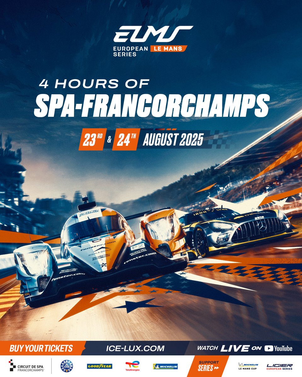EuropeanLMS's tweet image. Ready for one of the biggest showdowns of the #ELMS season? 🙌
Don’t miss the epic weekend at Spa-Francorchamps for the #4HSpa, happening 23–24 August! With 44 cars on the grid, expect high-stakes battles at one of the most iconic tracks in the world.
We’ve got the full fan…