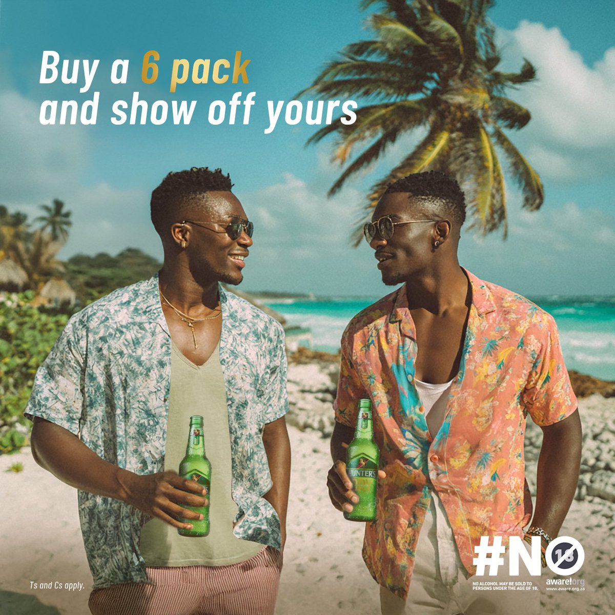 Veza i-6 pack yakho for a shot at a Hunters Island Chill sesh in Mauritius. Just buy any Hunter’s 6 pack, scan the QR code and upload your till slip. Easy just. 🏝️