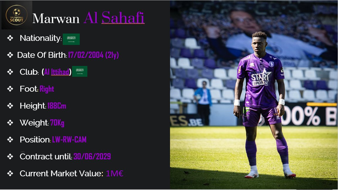 tms_Scout's tweet photo. Marwan Al Sahafi(21y)🇸🇦
Club:(Al Ittihad)🇸🇦
Position:LW-RW-CAM
Foot:Right
Height:188cm
Weight:70kg
Data 24/25:
28 Appearances✅
06 Goals⚽️
01 Assists🅰
#Scouting #AlIttihad #AlSahafi https://t.co/X6zV6xeHCj