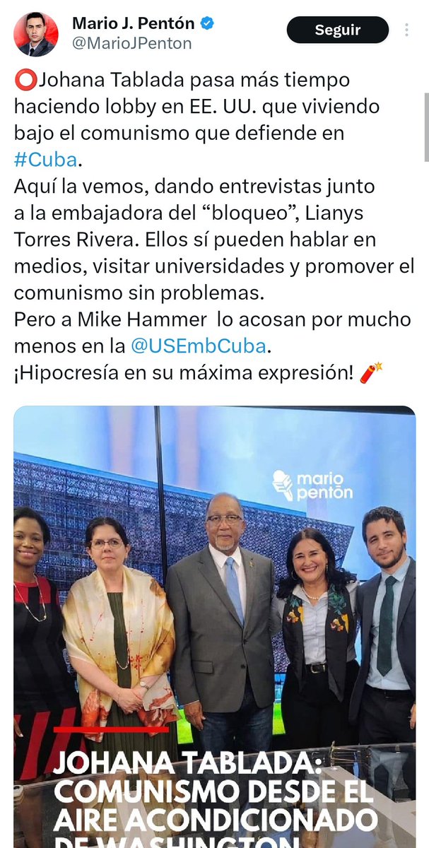 eddyElGallo's tweet photo. Que Pencon @MarioJPenton manipula no es noticia pero su tontería sí 😁

Aquí les dejo el enlace a la entrevista de @JohanaTablada del mes pasado.

Fuentes confiables me dicen que Johana está en #Cuba disfrutando de nuestro calor tropical.

#CubaVencerá

https://t.co/ilgv5J4LGy https://t.co/LTKF4nx0y0