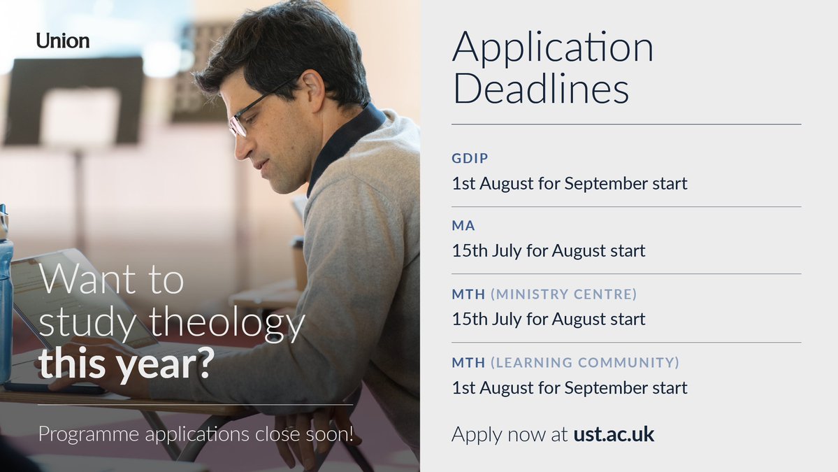 UnionTheology's tweet image. 🚨Applications for all our theology programmes close soon!
Find out more and apply to join us this August/September at ust.ac.uk